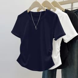 Summer Design Sense Slim Fit Women's Pleated Waist Cinching Top Trendy and Versatile Slimming Solid Color Short Sleeved T-shirt
