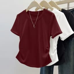 Summer Design Sense Slim Fit Women's Pleated Waist Cinching Top Trendy and Versatile Slimming Solid Color Short Sleeved T-shirt