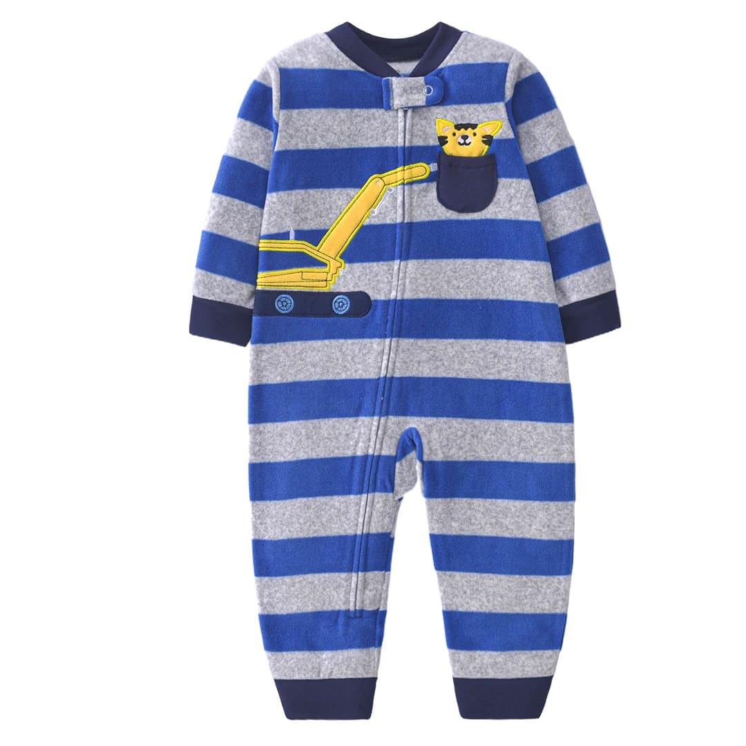 Newborn Baby Clothes Cartoon Bear Rompers Zipper Infant Boys Girls Spring Autumn Jumpsuits Polar Fleece Outfit 9-24Month
