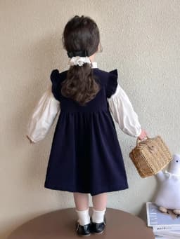 Girls' Autumn Outfit Set: New Stylish Baby Ruffle Shirt and Corduroy Vest Dress Two-Piece Set for Autumn