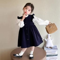 Girls' Autumn Outfit Set: New Stylish Baby Ruffle Shirt and Corduroy Vest Dress Two-Piece Set for Autumn
