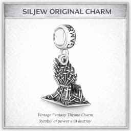 SilJew Vintage Fantasy Dragon Wolf Lion Charm 925 Silver Bead Fit Pandora Bracelet Medieval Throne Style Jewelry Gift for Women