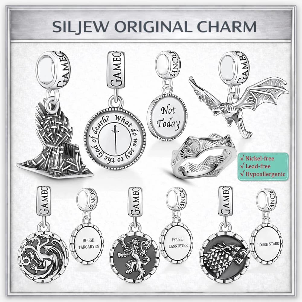 SilJew Vintage Fantasy Dragon Wolf Lion Charm 925 Silver Bead Fit Pandora Bracelet Medieval Throne Style Jewelry Gift for Women