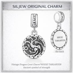 SilJew Vintage Fantasy Dragon Wolf Lion Charm 925 Silver Bead Fit Pandora Bracelet Medieval Throne Style Jewelry Gift for Women