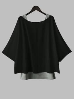 Women's Plus Size Batwing Sleeve Casual Tops Fake Two-Piece Loose Fit Blouse