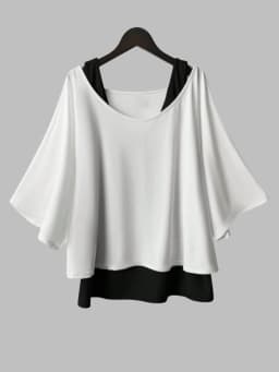 Women's Plus Size Batwing Sleeve Casual Tops Fake Two-Piece Loose Fit Blouse