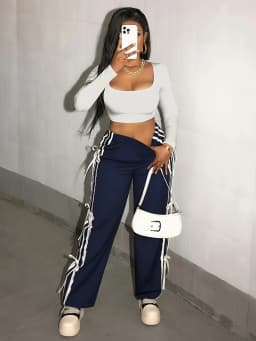 Ladies' Fashion Long Pants Lace Trimmed Activewear Leisure Pants