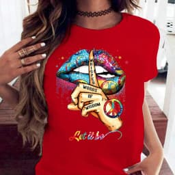 Loose Crew-neck Creative Mouth Short-sleeved T-shirt Woman Oversized T Shirt  Tops  Aesthetic Clothes Ladies Clothes T-shirts