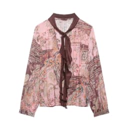KONDALA Chic Print Women Vintage Blouse Long Sleeve Lace Bow Loose Shirt Single Breasted Casual Fashion 2026 Spring Female Shirt