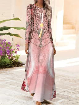 Long Sleeve Maxi Dress Ethnic Print Boho A Line Casual Summer Autumn Women Dress Flowy Comfortable Lightweight Everyday