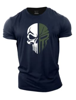 Military skull pattern 3D printed men's T-shirt, Spartan warrior, outdoor sports and fitness, casual fashionable streetwear