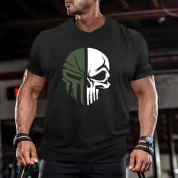 Military skull pattern 3D printed men's T-shirt, Spartan warrior, outdoor sports and fitness, casual fashionable streetwear