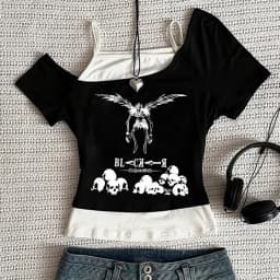 Women Harajuku Death Note Misa Amane Cropped Crop Tops Gothic Print Solid Camis Summer Casual Sleeveless Strap Top Y2k Tees