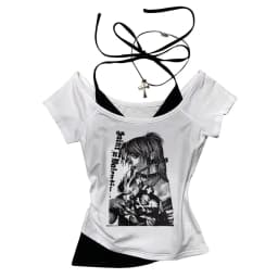 Women Harajuku Death Note Misa Amane Cropped Crop Tops Gothic Print Solid Camis Summer Casual Sleeveless Strap Top Y2k Tees