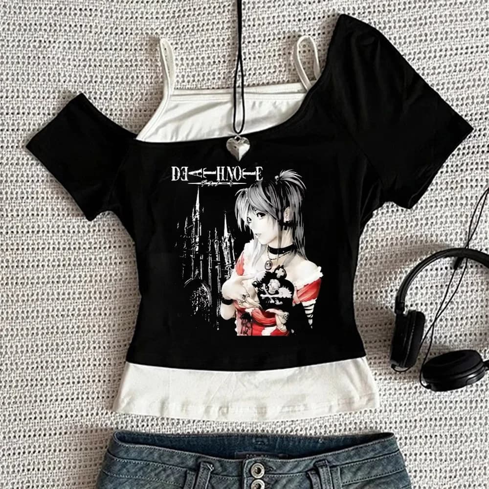 Women Harajuku Death Note Misa Amane Cropped Crop Tops Gothic Print Solid Camis Summer Casual Sleeveless Strap Top Y2k Tees