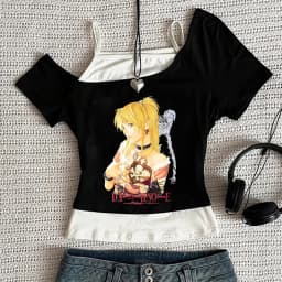 Women Harajuku Death Note Misa Amane Cropped Crop Tops Gothic Print Solid Camis Summer Casual Sleeveless Strap Top Y2k Tees