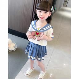 Baby Girls Clothes Sets Summer Bow Striped Tops Pleated Skirts Suits Cute Sailor Moon Cosplay Party Custume Children Clothes Set