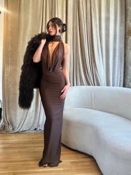 Hugcitar Elegant Halter V Neck Solid Backless Buttons Slit Sexy Bodycon Maxi Prom Dress Women Clothes Evening Party Festival