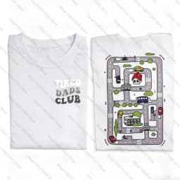 Fun and Tired Dad Club Printed T-Shirt Kid Play Cars on Dad Back Race Track Mat Short-sleeved Street Casual Fashion Top Clothing