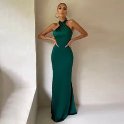 Women's Vestidos De Fiesta Elegantes Vestidos  Elegant Halter Neck Twist Front Maxi Dress  Slim Fit Evening Party Gown