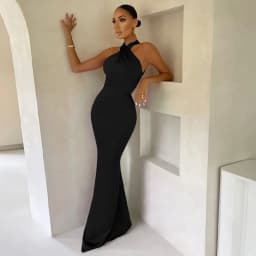 Women's Vestidos De Fiesta Elegantes Vestidos  Elegant Halter Neck Twist Front Maxi Dress  Slim Fit Evening Party Gown