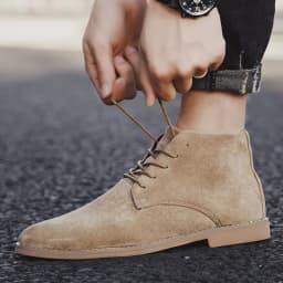 Fashion Brown Chelsea Boots Men British Style High Top Suede Leather Shoes For Men Lace-up Pointed Toe Design Men's Ankle Boot