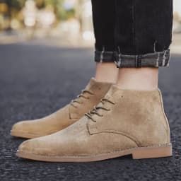 Fashion Brown Chelsea Boots Men British Style High Top Suede Leather Shoes For Men Lace-up Pointed Toe Design Men's Ankle Boot