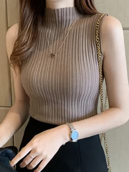 2026 Summer Turtleneck Ribbed Tank Tops Women Camisole Sleeveless Slim Female Stripe Croped Vest Casual Solid Camis Top