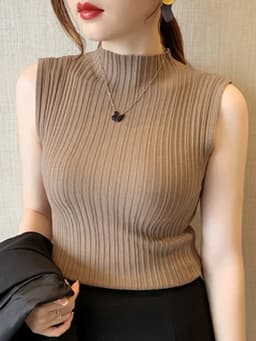 2026 Summer Turtleneck Ribbed Tank Tops Women Camisole Sleeveless Slim Female Stripe Croped Vest Casual Solid Camis Top