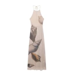 Women's Casual Halter Neck Maxi Dress with Seashell Print, Slightly Stretchy Slim Fit, Perfect for Beach and Travel Outings