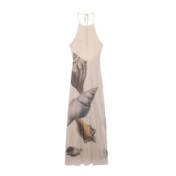 Women's Casual Halter Neck Maxi Dress with Seashell Print, Slightly Stretchy Slim Fit, Perfect for Beach and Travel Outings
