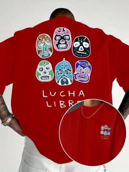 Men's casual short sleeved T-shirt - Mexican wrestling mask, "Lucha Libre" double-sided printed men's fashion trend T-shirt