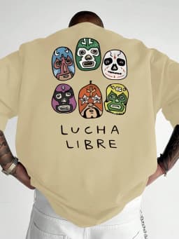 Men's casual short sleeved T-shirt - Mexican wrestling mask, "Lucha Libre" double-sided printed men's fashion trend T-shirt