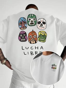 Men's casual short sleeved T-shirt - Mexican wrestling mask, "Lucha Libre" double-sided printed men's fashion trend T-shirt