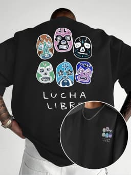 Men's casual short sleeved T-shirt - Mexican wrestling mask, "Lucha Libre" double-sided printed men's fashion trend T-shirt