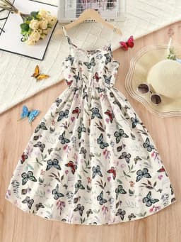 Girl's Summer Leaf Print Sleeveless Jumpsuit - Casual Stretch Polyester Blend, Off Shoulder Design, Knee Length, Beach Skirt