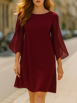Womens Fluter Sleeve Crew Neck Loose Shift Tunic Cocktail Knee Length Business Casual Party Chiffon Bodycon A-Line Dress
