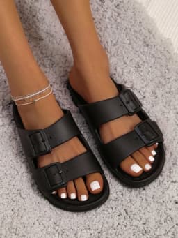 New Luo Luofu Fashionable Summer Women's Slippers, Outdoor Casual Beach Slippers, Double Buckle Sandals, Thick-Soled Round-Toe High-Heeled Comfortable Eva Slippers, Indoor and Outdoor Non-Slip High-Heeled Shoes