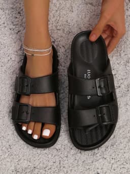New Luo Luofu Fashionable Summer Women's Slippers, Outdoor Casual Beach Slippers, Double Buckle Sandals, Thick-Soled Round-Toe High-Heeled Comfortable Eva Slippers, Indoor and Outdoor Non-Slip High-Heeled Shoes