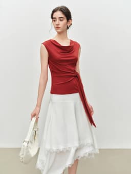 ZIQIAO 2026 Summer Women's Draped Neck Sleeveless Knit Top - Elegant Textured Design Casual Blouse for Daily and Summer Wear