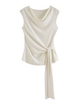 ZIQIAO 2026 Summer Women's Draped Neck Sleeveless Knit Top - Elegant Textured Design Casual Blouse for Daily and Summer Wear