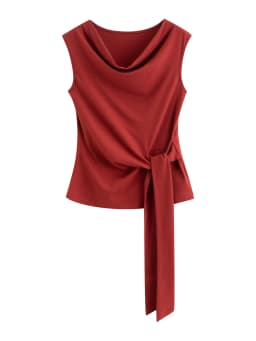 ZIQIAO 2026 Summer Women's Draped Neck Sleeveless Knit Top - Elegant Textured Design Casual Blouse for Daily and Summer Wear