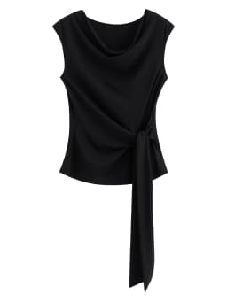 ZIQIAO 2026 Summer Women's Draped Neck Sleeveless Knit Top - Elegant Textured Design Casual Blouse for Daily and Summer Wear