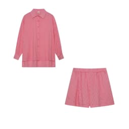2026 Fashion Trend Plain Color Jacquard Bubble Sleeve Shirt with Shorts Commuter Casual Suit for Women