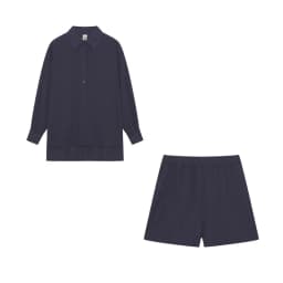 2026 Fashion Trend Plain Color Jacquard Bubble Sleeve Shirt with Shorts Commuter Casual Suit for Women