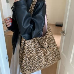 Casual Double Sided Shoulder Bag Large Capacity Floral Pink Tote Bag Leopard Print Bag