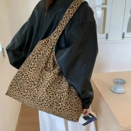Casual Double Sided Shoulder Bag Large Capacity Floral Pink Tote Bag Leopard Print Bag