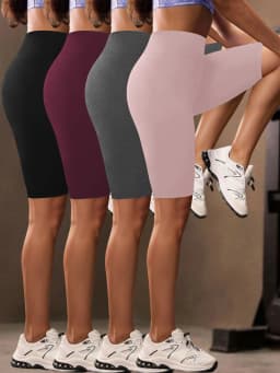 4 Pack Women's High Waisted Biker Shorts Super Soft Tummy Control No See Through Workout Yoga Running Gym Fitness Shorts
