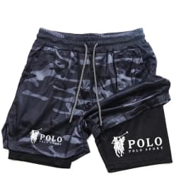 Men's Quick Dry Beach Shorts Printed Double Layer 2-in-1 Fitness Training Sports Boardshorts