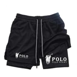 Men's Quick Dry Beach Shorts Printed Double Layer 2-in-1 Fitness Training Sports Boardshorts